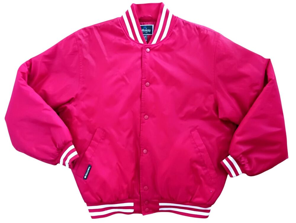 Vtg Holloway Nylon Varsity Bomber Style Jacket Red Men's Sz Large Quilted Lining